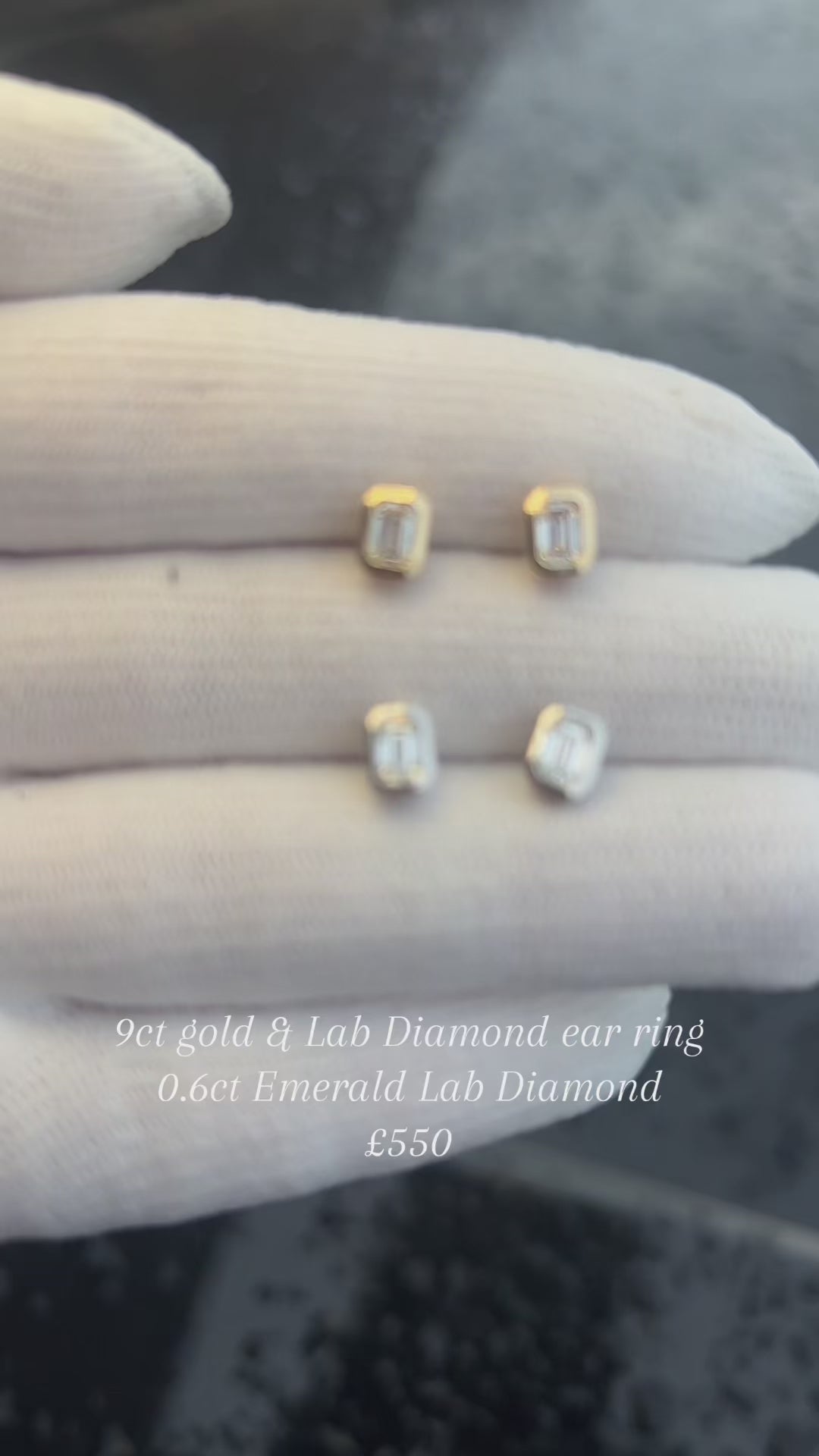 9ct gold Emerald Bezal Lab diamond Earrings 0.6ct