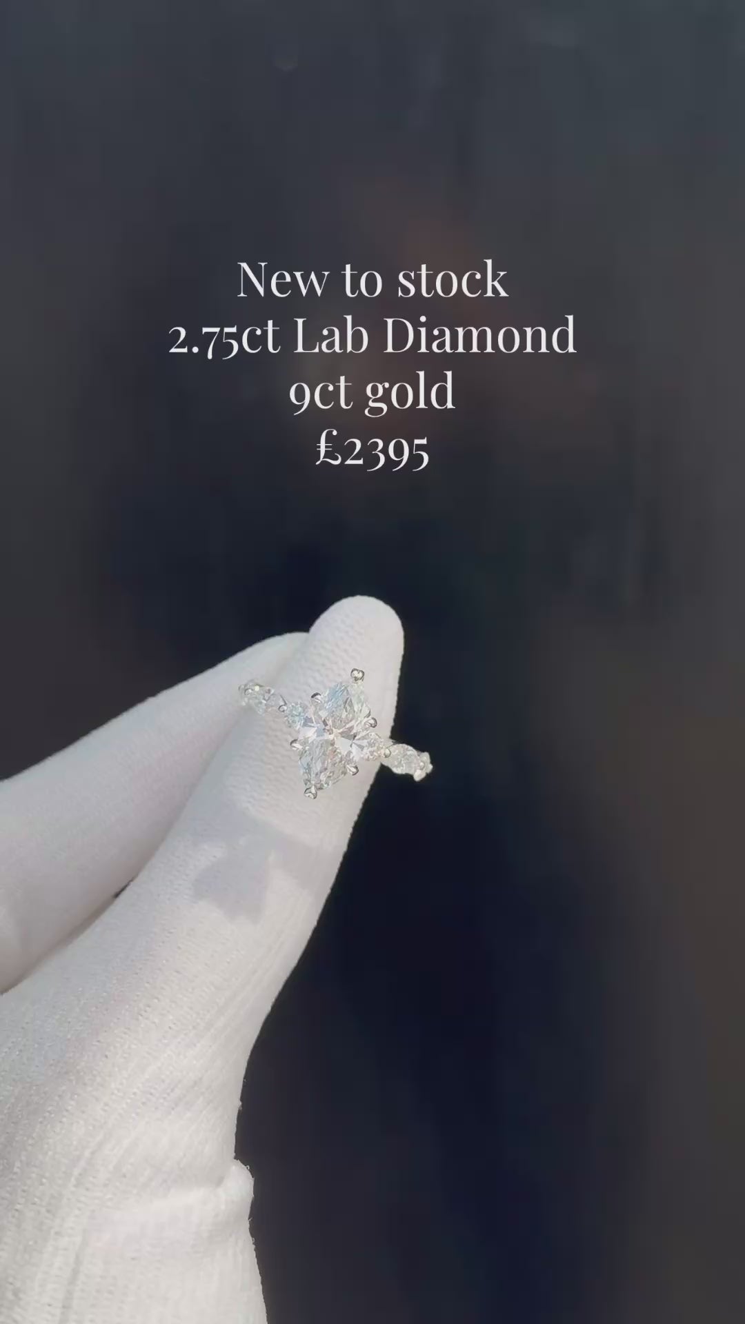 2.75ct marquise cut Lab Diamond ring -9ct gold white